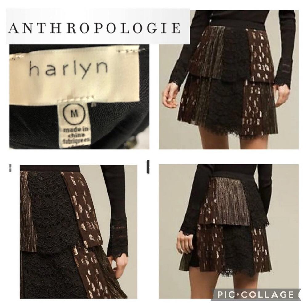 Anthropologie Soho Mini Skirt by Harlyn, pleated tiered in black  size medium